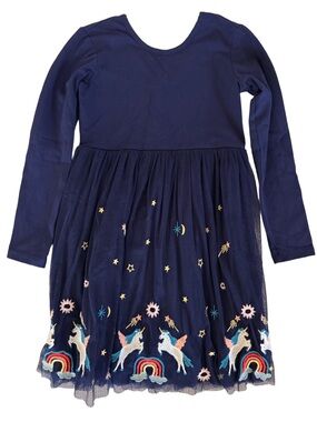 Hanna Andersson Embroidered Tulle Dress in Unicorn Starscape Navy Blue Size 2T